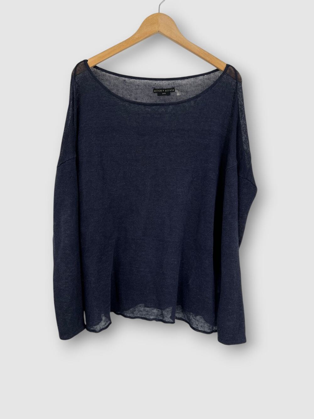 Alice + Olivia Base Navy Linen Oversized Boatneck Sweater Size L